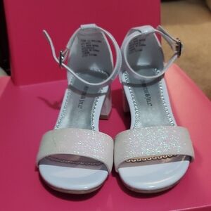 Glittery White Ankle Strap Heels